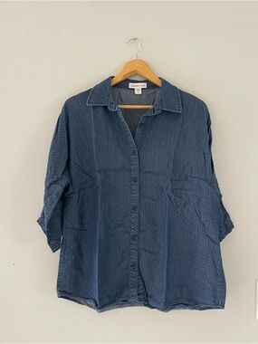 Coldwater Creek Navy Blue & Floral Button-Down Shirt